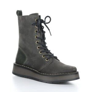 Fly London Rami Gray Suede Combat Boot 8